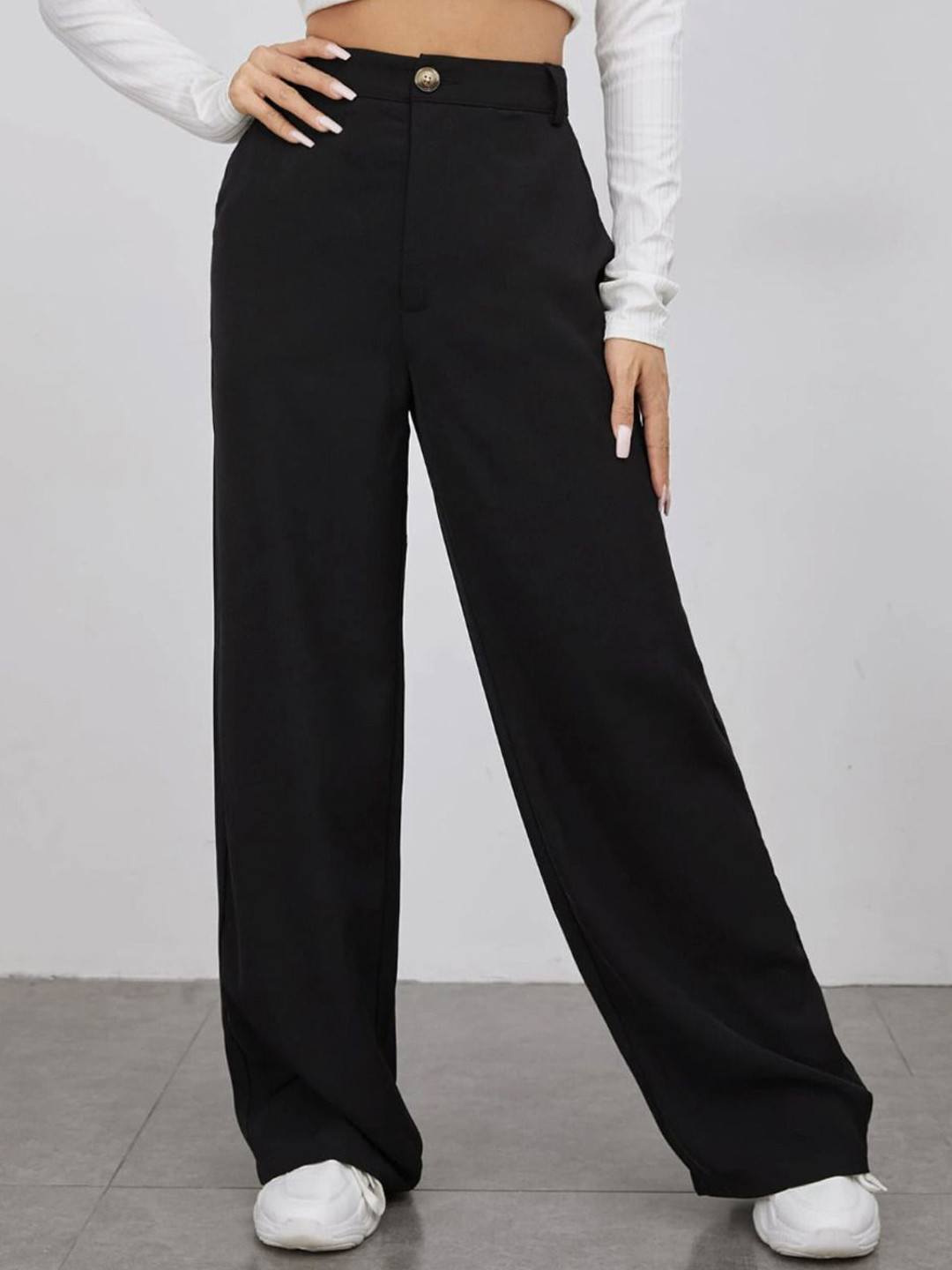 QIOA Relaxed High-Rise Wrinkle Free Straight Fit Regular Trouser