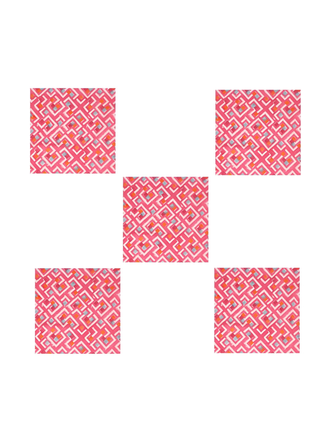 HANDICRAFT PALACE 6Pcs Pink & White Abstract Block Printed Cotton Dinner Table Napkins