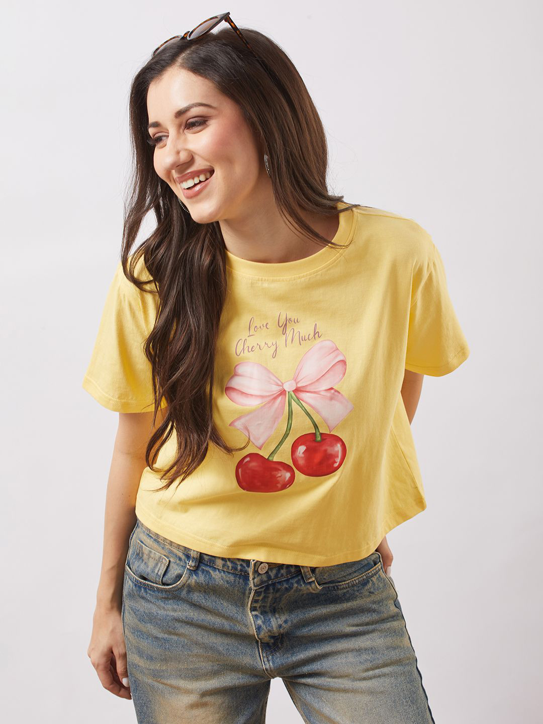 Globus Round Neck Short Sleeves Cherry Print Oversized T-Shirt