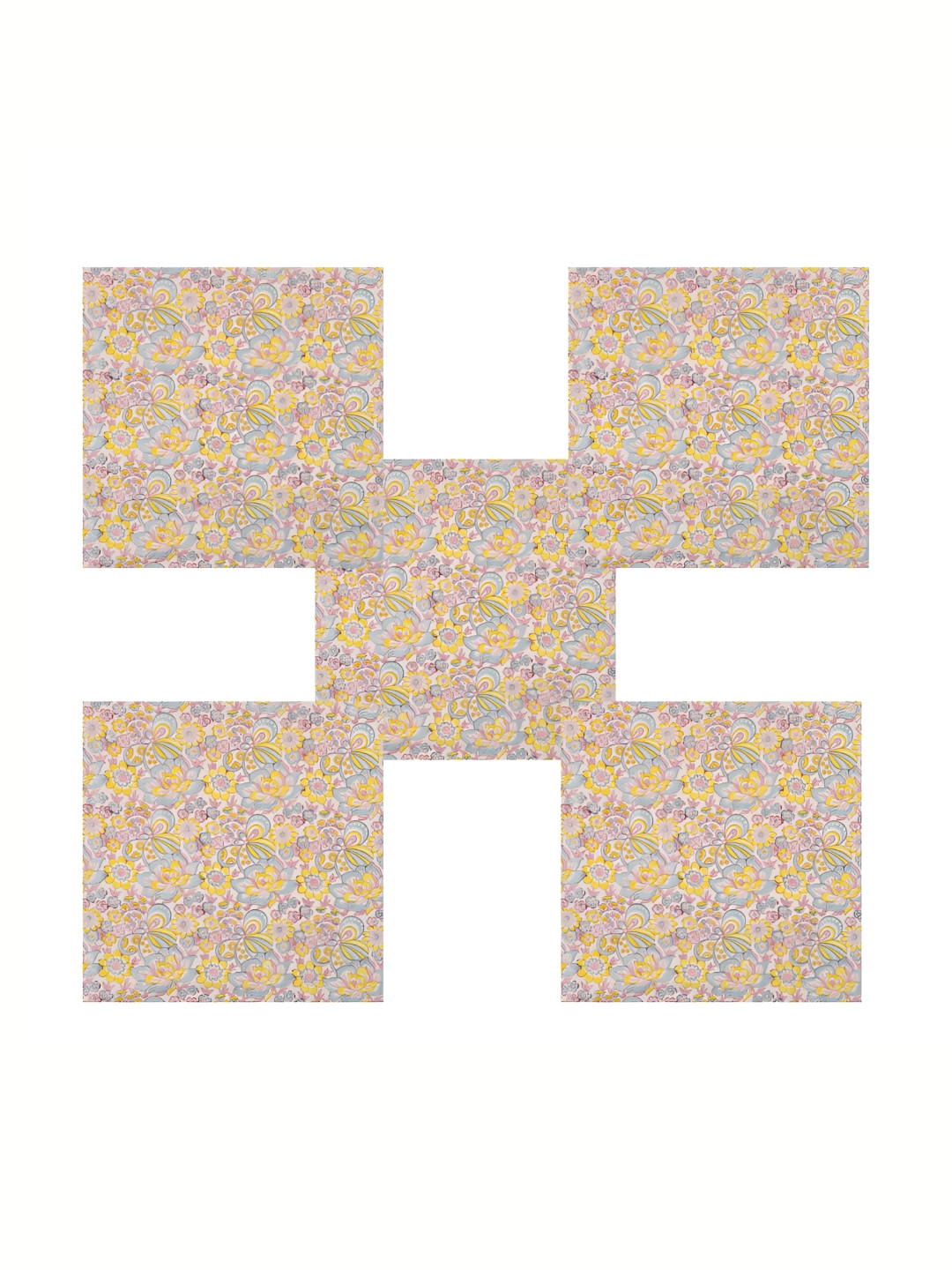 HANDICRAFT PALACE 6Pcs White & Yellow Floral Block Printed Cotton Dinner Table Napkins