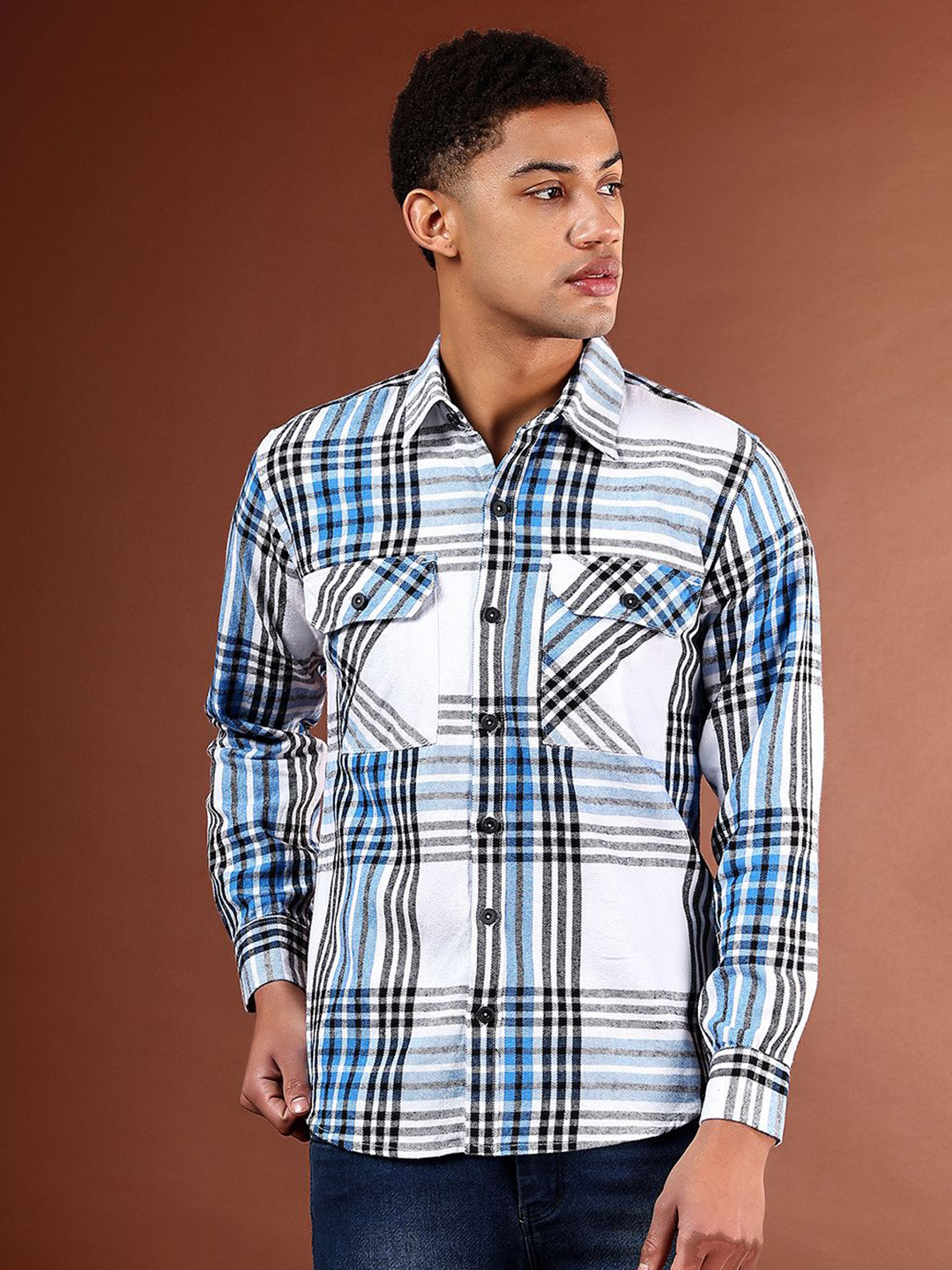 CVC Men Double Pocket Check Casual Shirt