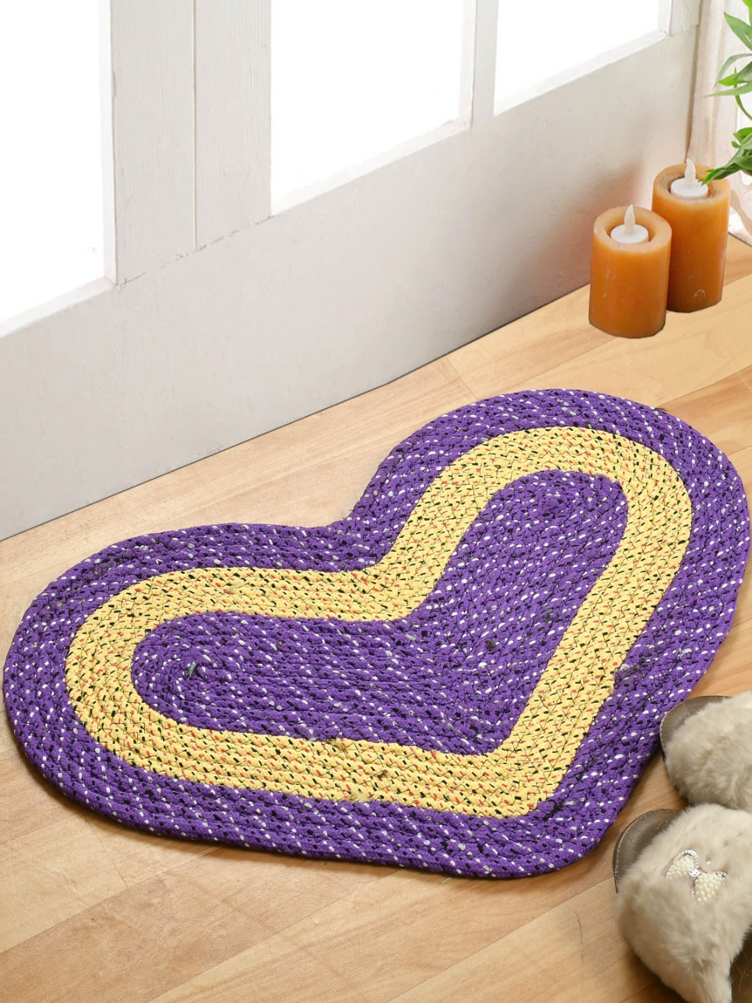 FINE TEX WORLD Purple & Yellow Heart-Shaped Soft & Thick Anti-Skid Doormat