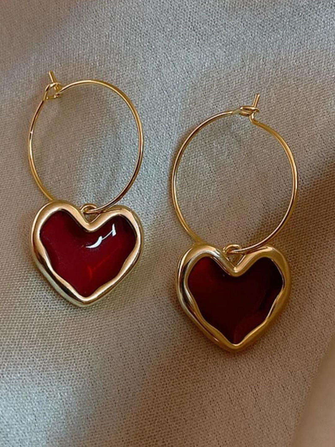 SZN Korean Artificial Stones Studded Heart Shaped Hoop Earrings