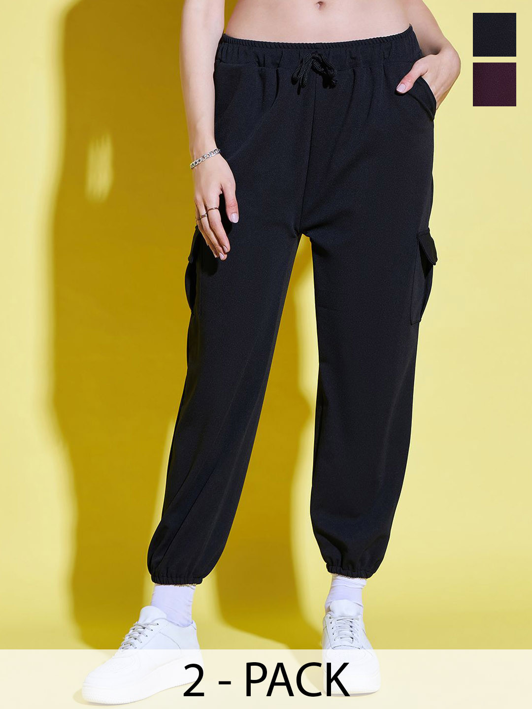 QIOA Women Relaxed High-Rise Joggers Pack Of 2