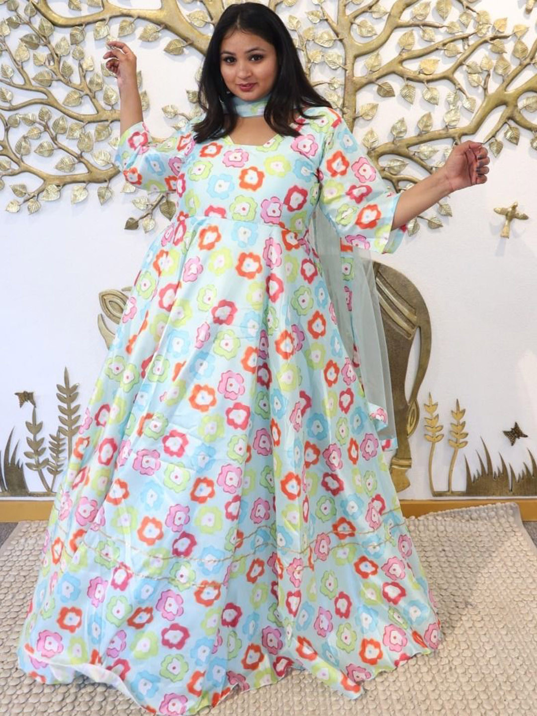 Swadeshi Shringaar Morning Mist Silk Anarkali Set