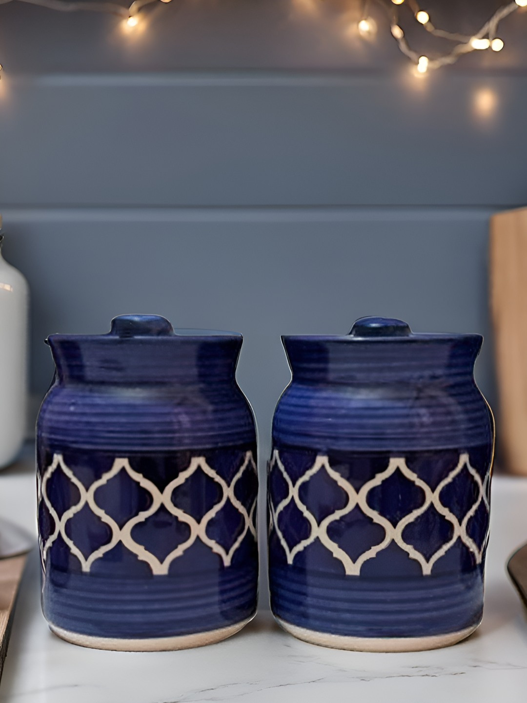 Kraftlik Handicraft 10-Pj-Nc-1010 Blue Floral Ceramic Easy To Clean Clip-On Jar-1L