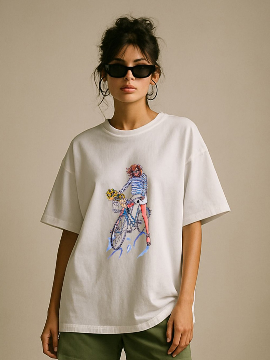 GRACE & JACK Breezy Ride 3D Graphic Printed Diamond Embellishments Cotton T-shirt