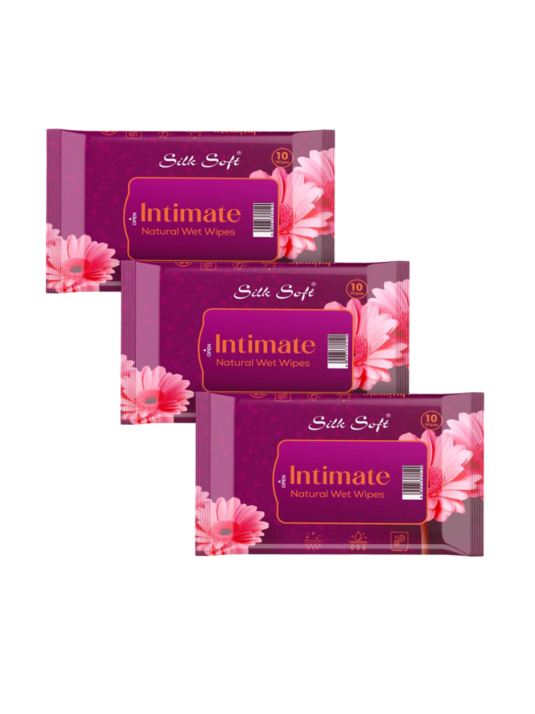 Silk Soft Set Of 3 Intimate Natural Wet Wipes - 10 Wipes Each