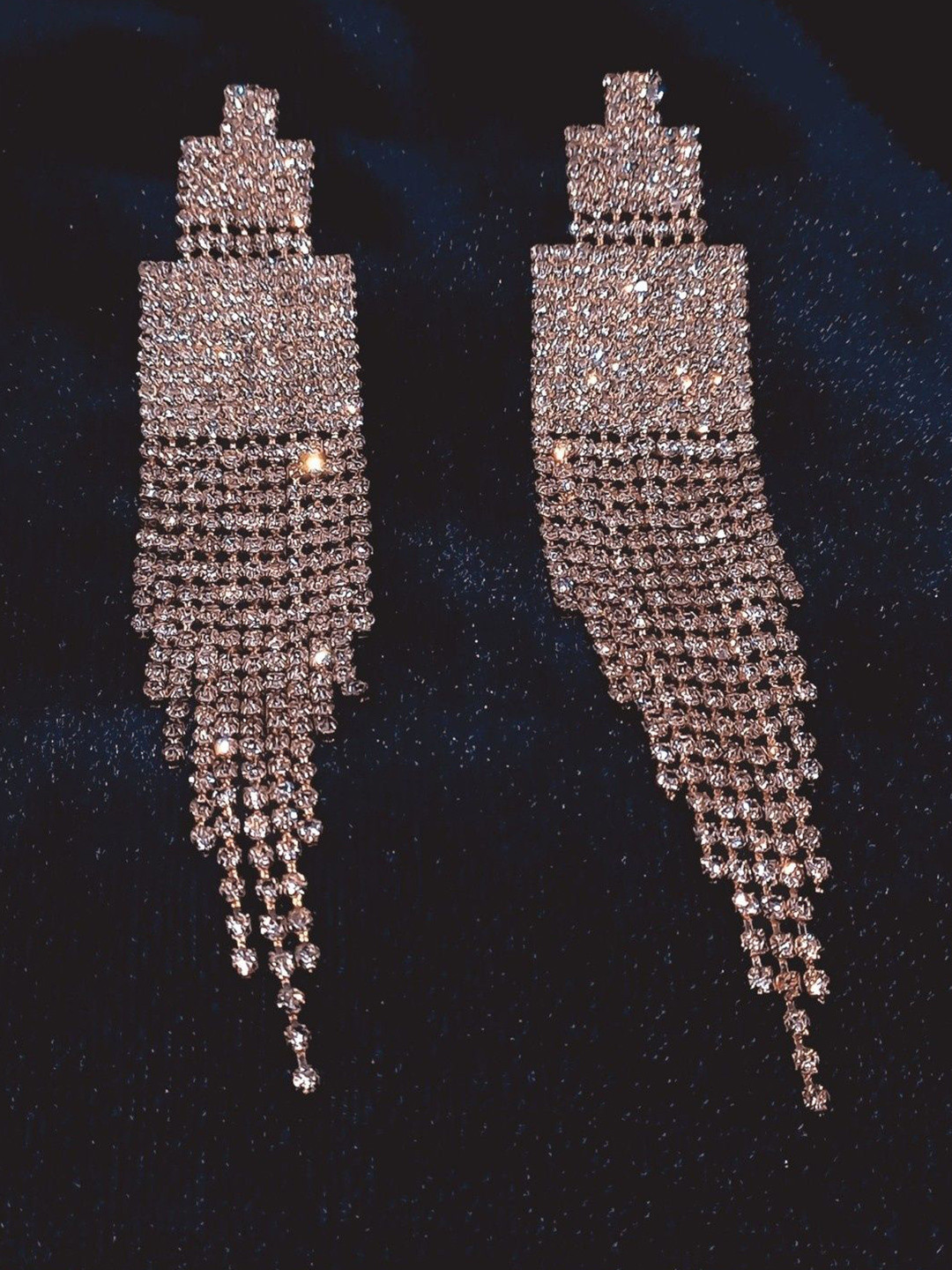 SAJOGO Gold-Plated Rhinestone Studded Contemporary Drop Earrings