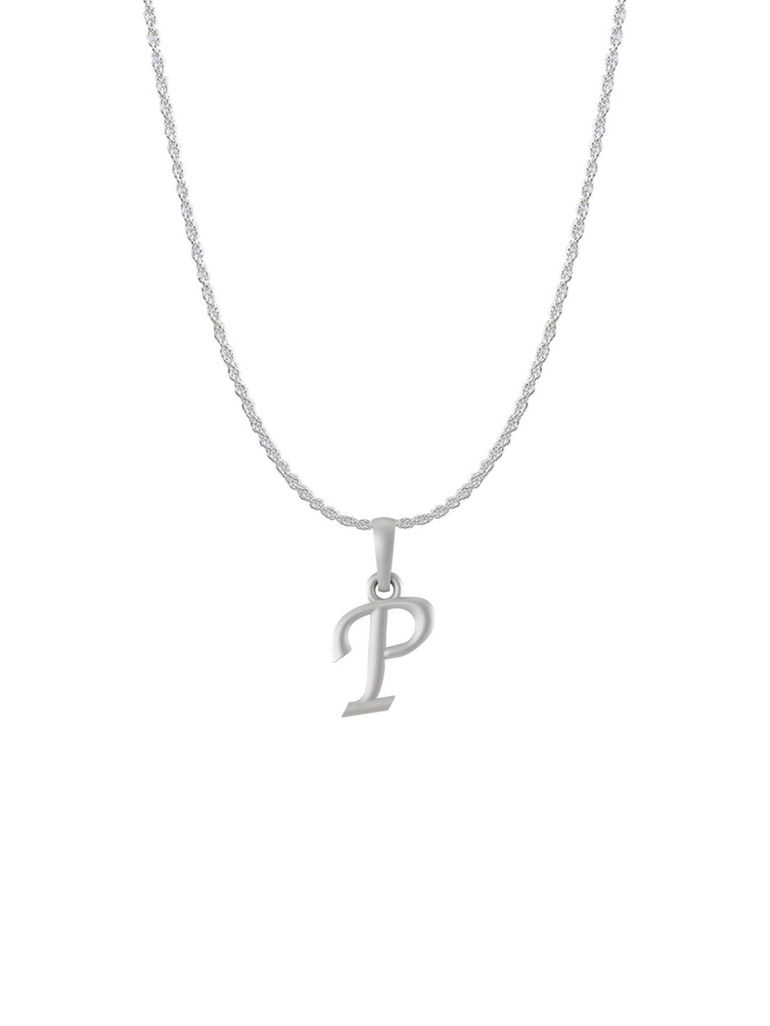 AKSHAT SAPPHIRE Men 925 Sterling Silver P Alphabet Pendant with Rope Chain