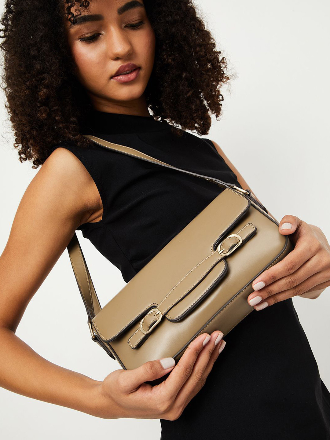 max PU Half Moon Sling Bag with Tasselled
