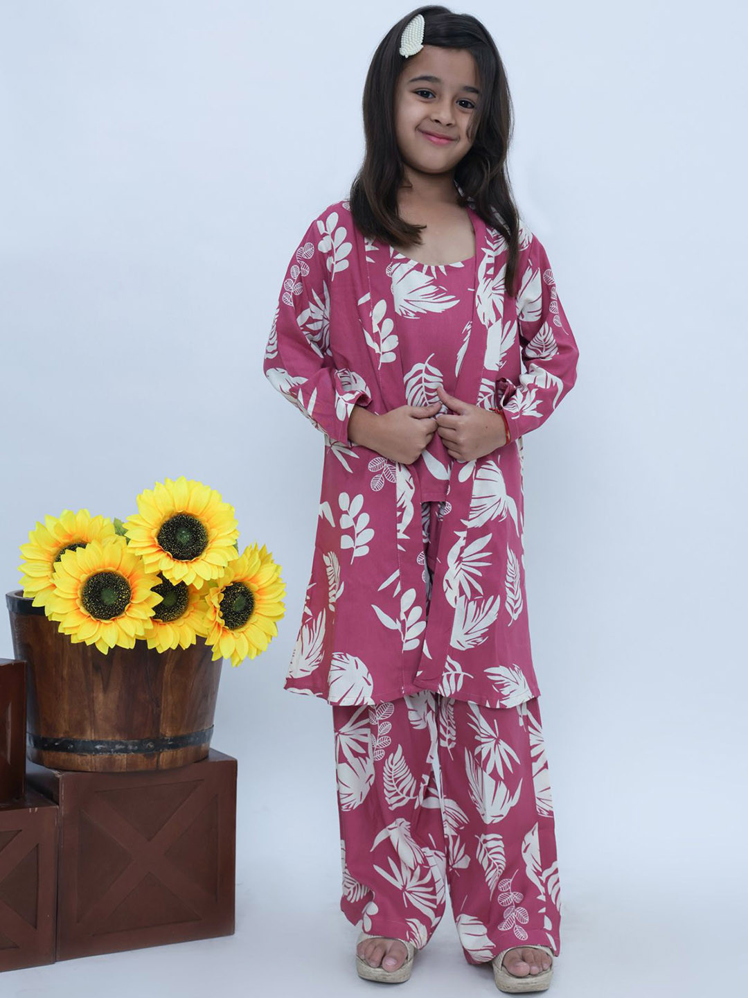 OKARA Girls Floral Printed Top With Trousers