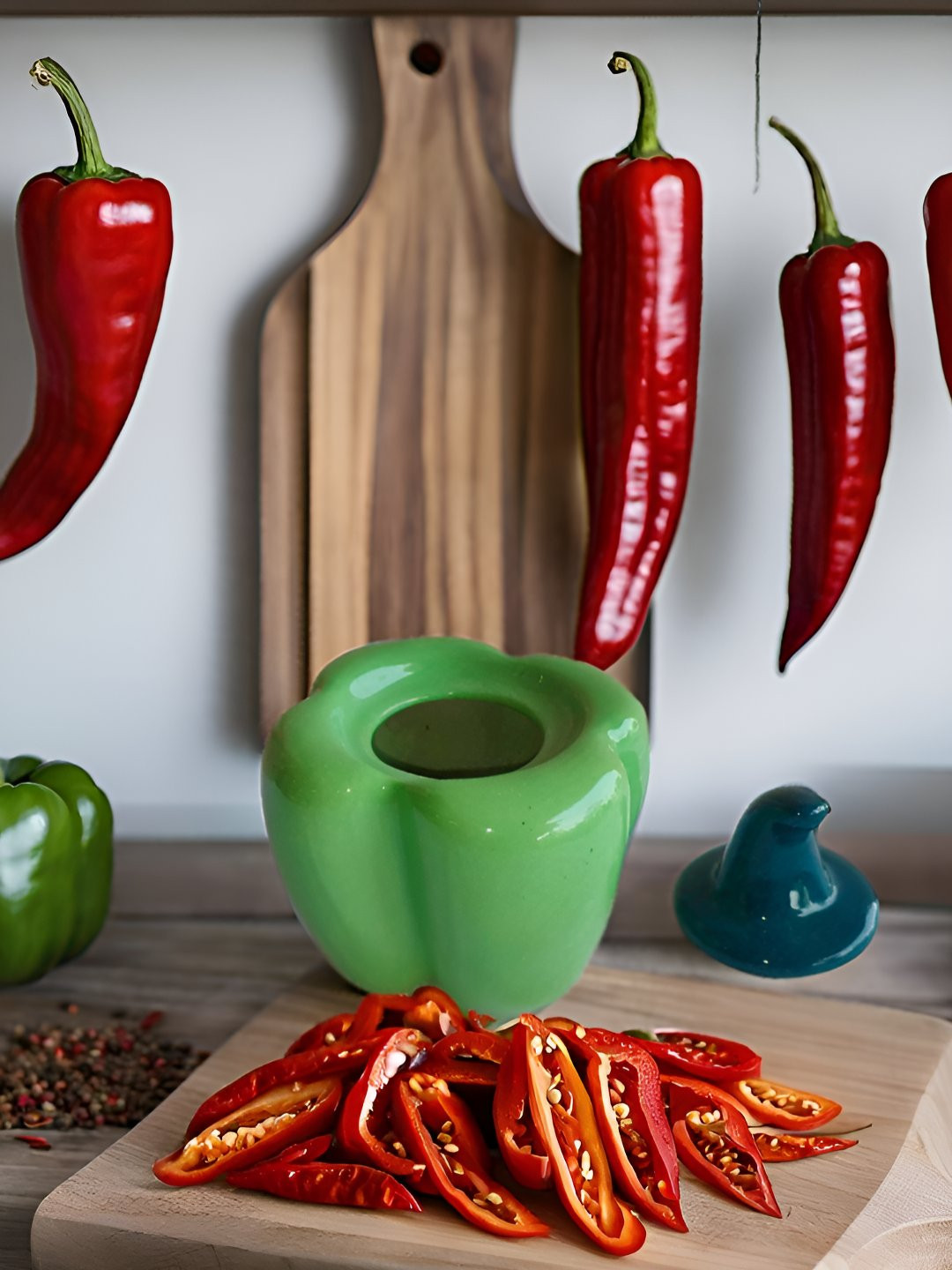 Kraftlik Handicraft 37-Kh-Pj-Cap-Grn Green Ceramic Easy To Clean Clip-On Canister-1L