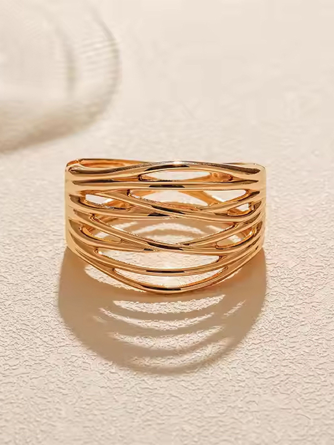 DKane Designs Stainless Steel Gold-Plated Drift Wave Cuff Bracelet