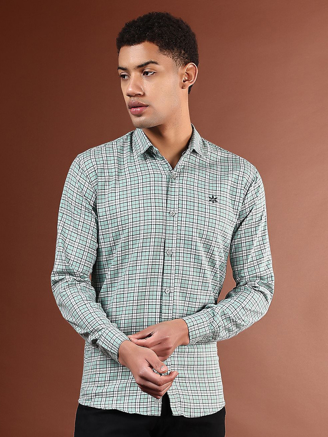 CVC Men Classic Checked Green Cotton Shirt
