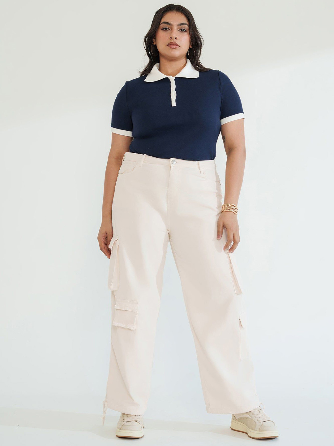 FREAKINS Women Curve Soft Ecru Cargo