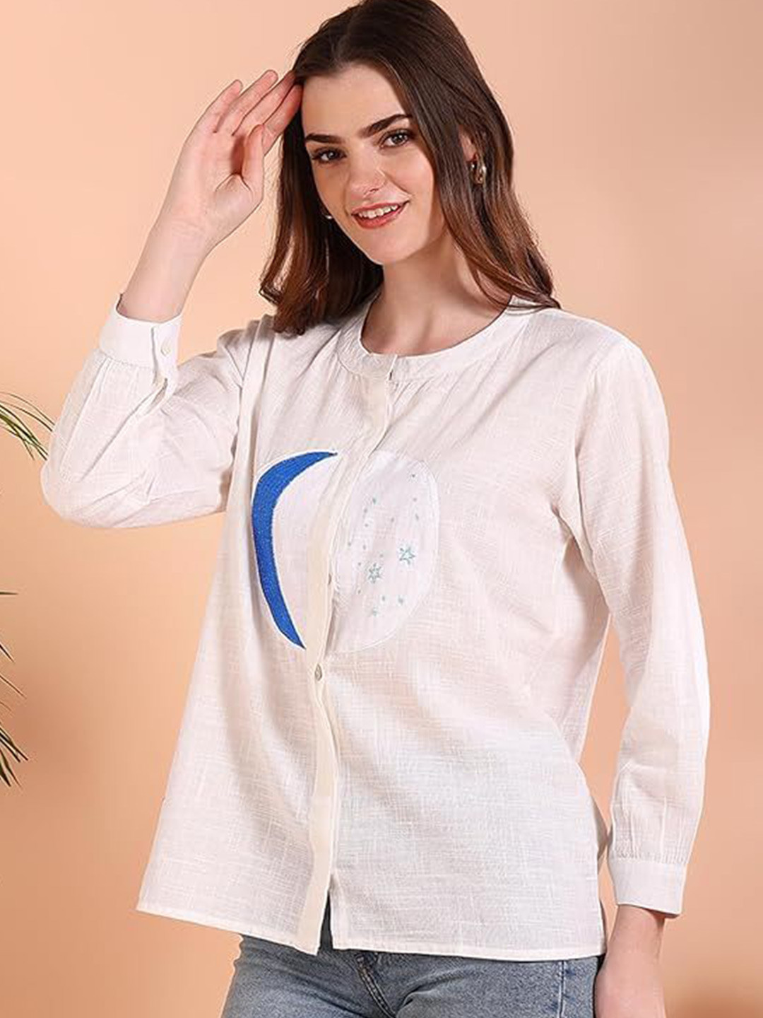 CORSICA Women Regular Relaxed Fit Graphic Self Design Spread Collar Casual Shirt