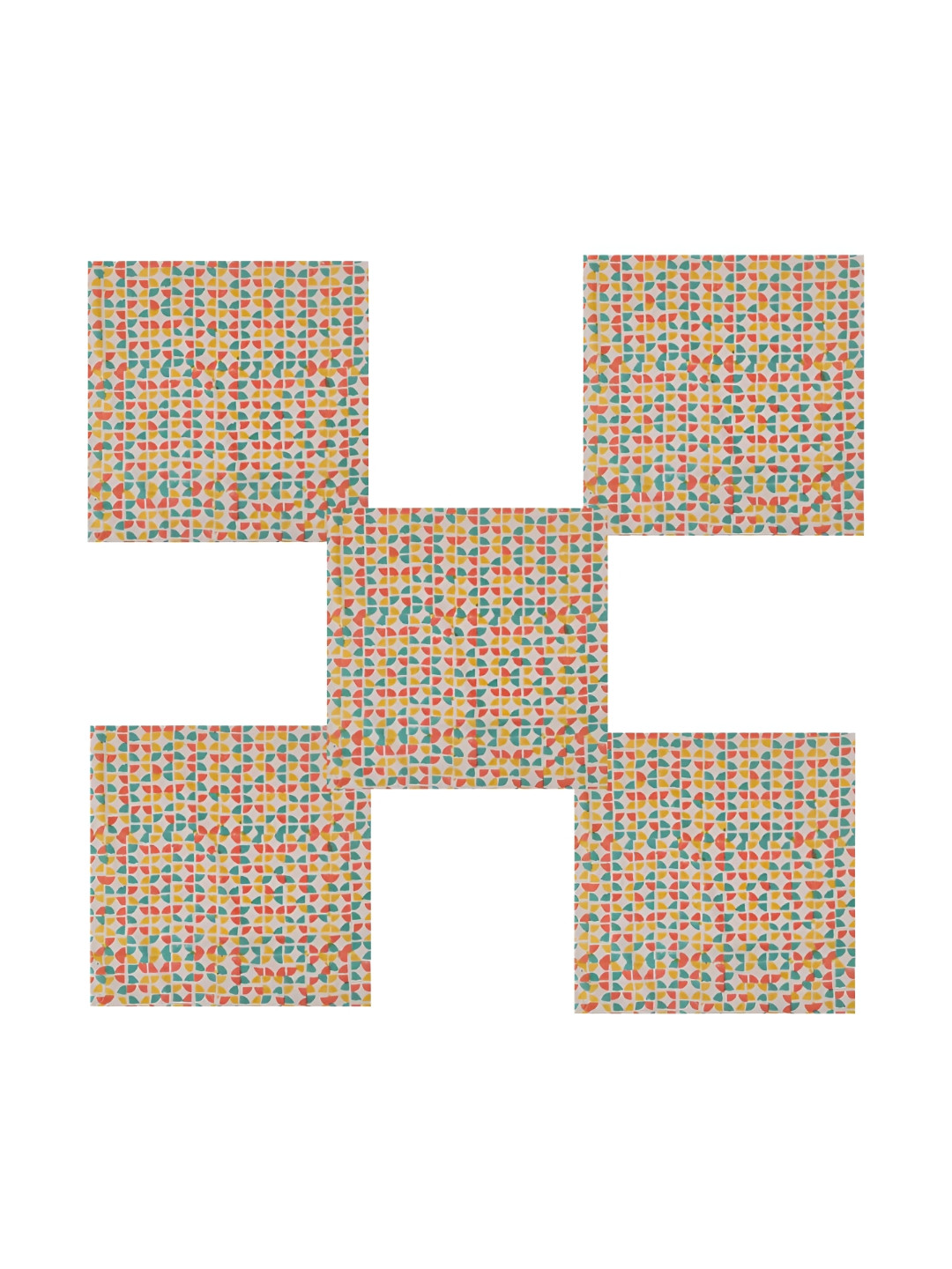 HANDICRAFT PALACE 6Pcs White & Yellow Abstract Block Printed Cotton Dinner Table Napkins