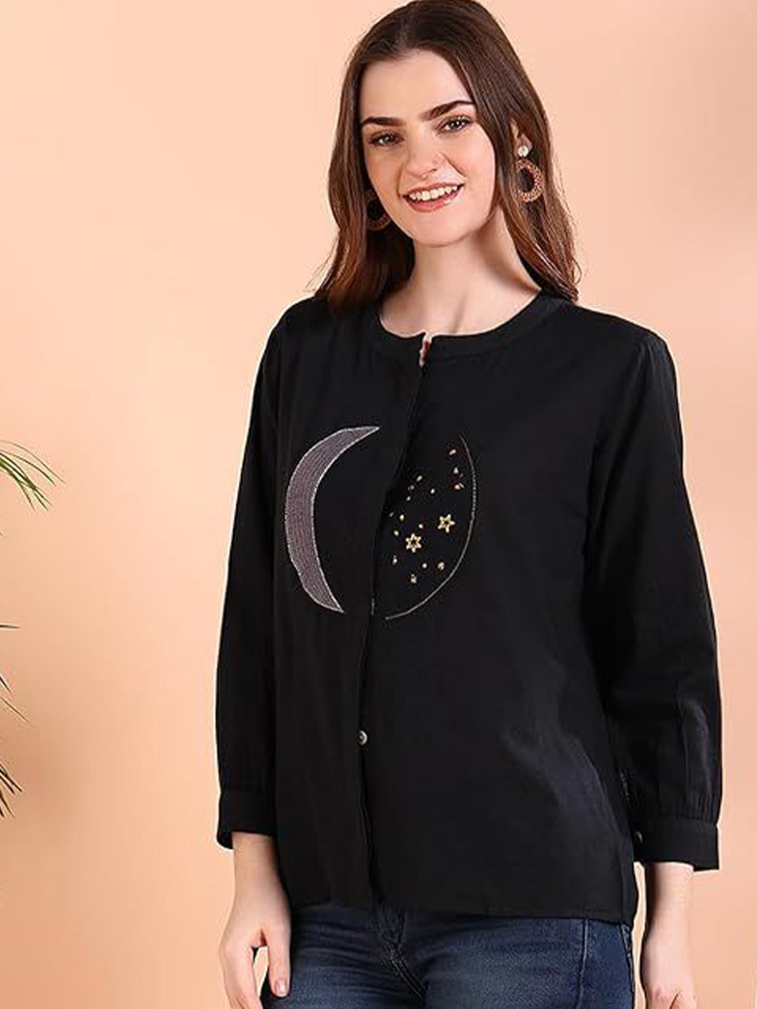 CORSICA Conversational Printed Mandarin Collar Long Sleeves Relaxed Casual Shirt