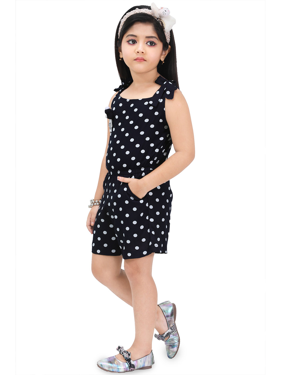 GLAMOUR WORLD GARMENTS Girls Polka Dots Printed Sleeveless Jumpsuit