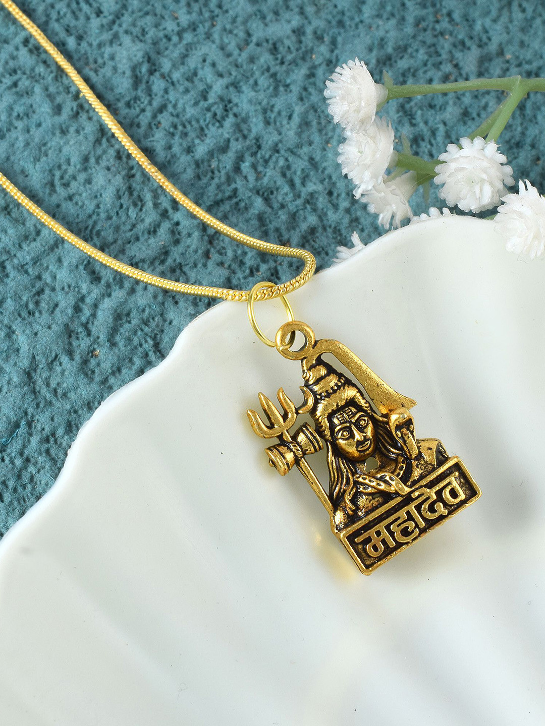 ADMIER Unisex Gold-Plated Goddes Mahadev Shiva Pendant with Chain