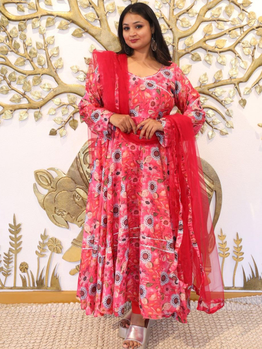 Swadeshi Shringaar Fushia Fizz Silk Anarkali Set