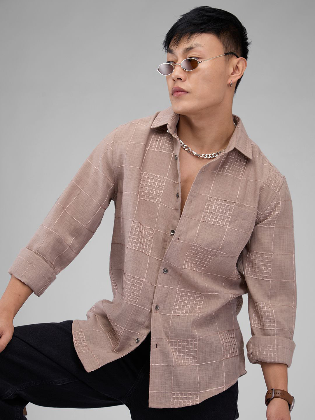 VASTRADO Chilean Classic Geometric Embroidered Slim Fit Cotton Shirt