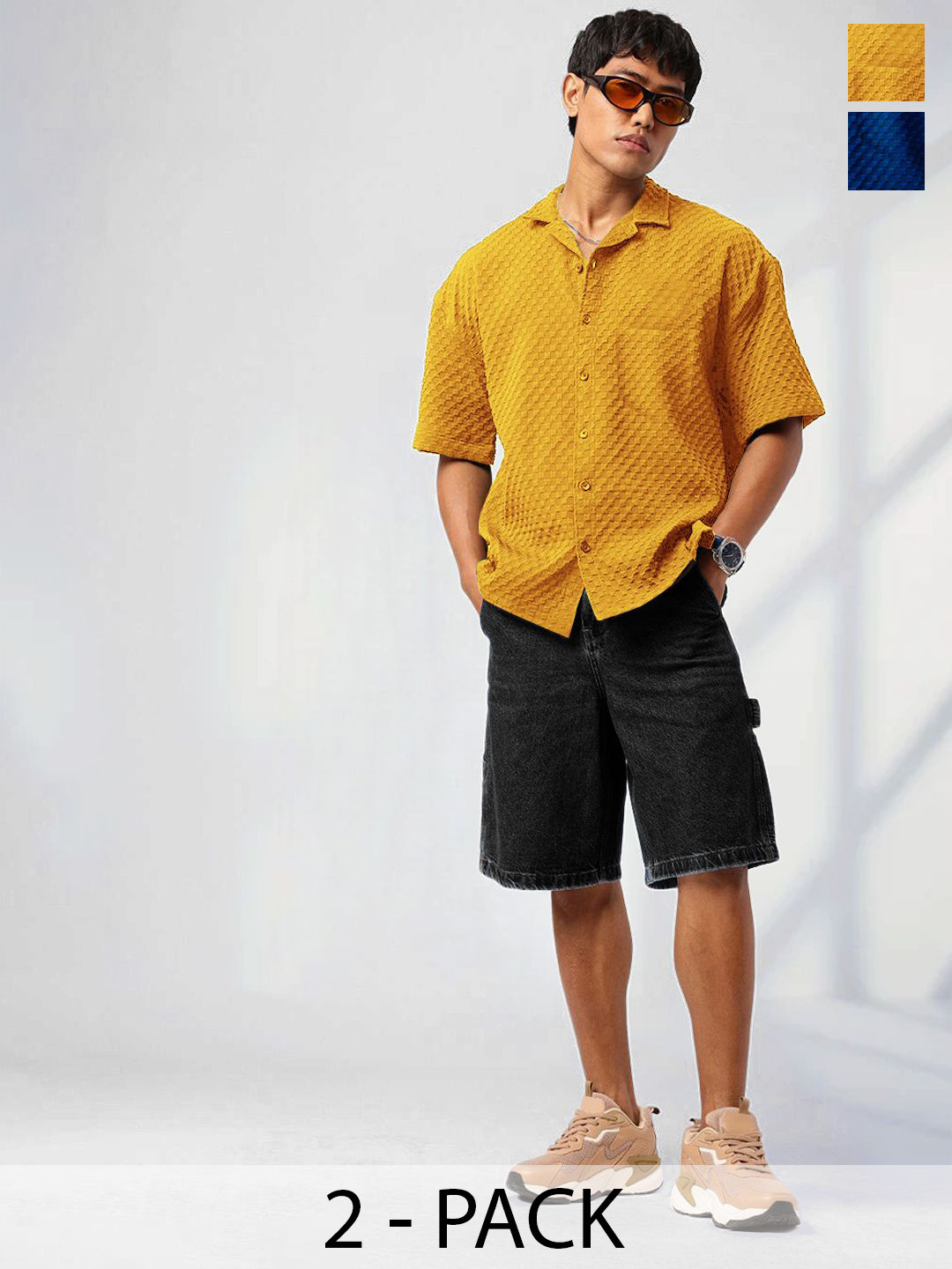 Tee Projekt Men Pack of 2 Standard Regular Fit Casual Popcorn Shirts