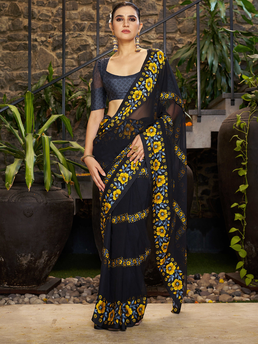 Sitanjali Floral Printed Satin Bagh Saree