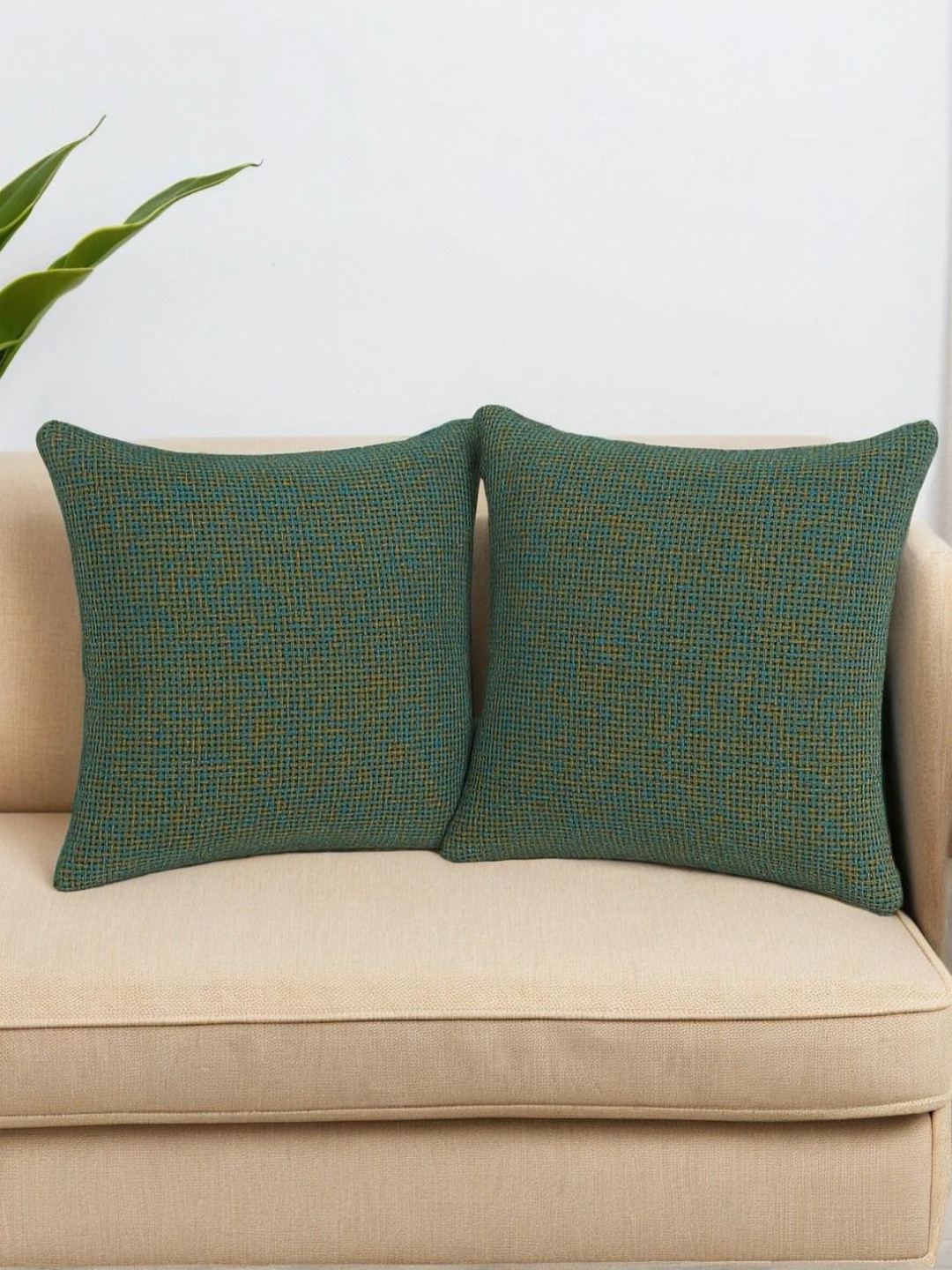 STITCHNEST Set of 2 Brown & Blue Solid 24'' x 24'' Cushion Cover