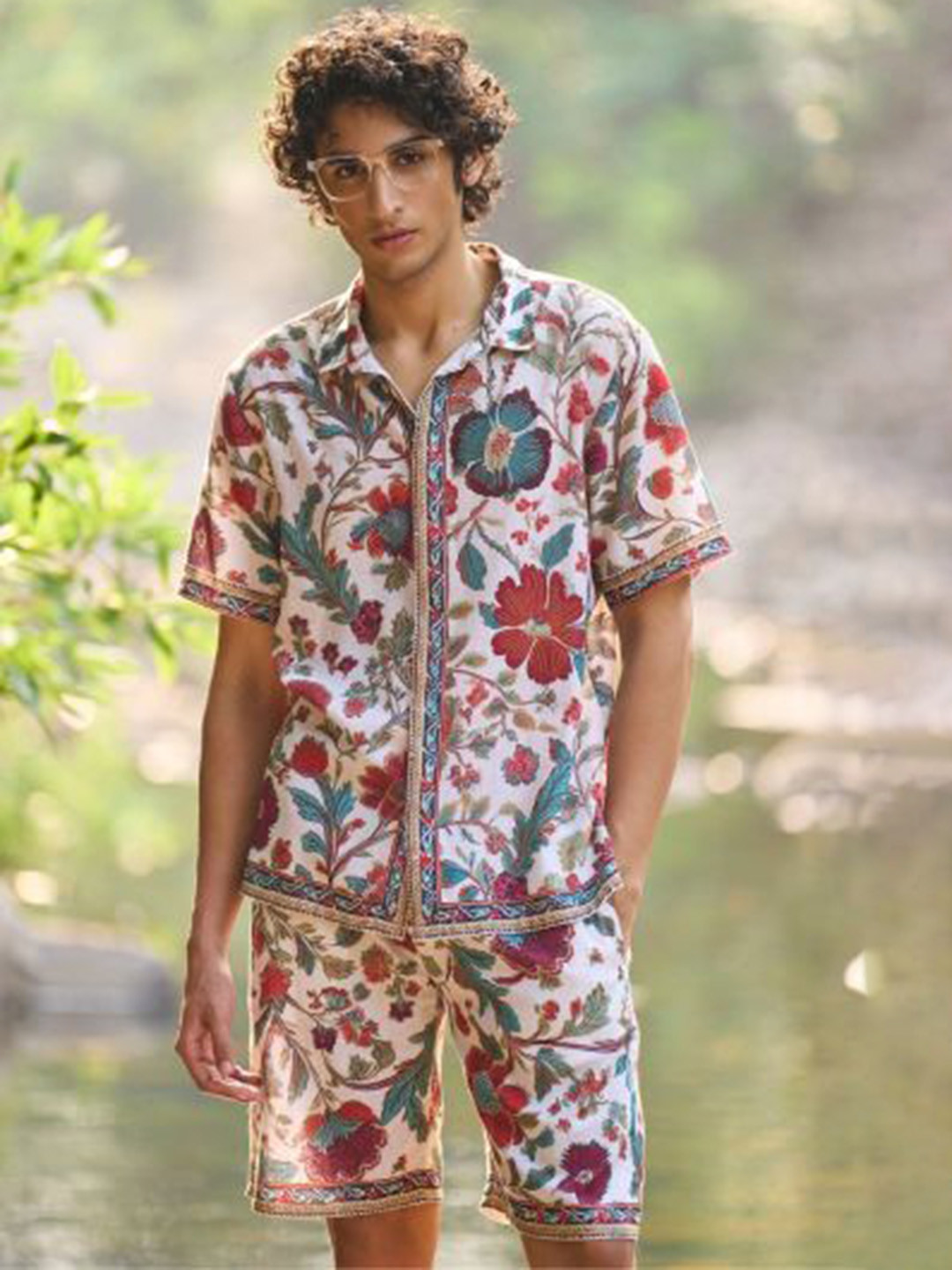 Dash and Dot Men Printed Shirt With Summer Border Shorts Co-Ords