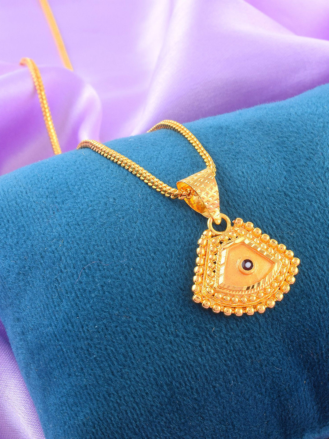ADMIER Gold-Plated Stone Studded Pear Pan Shaped Pendant with Chain