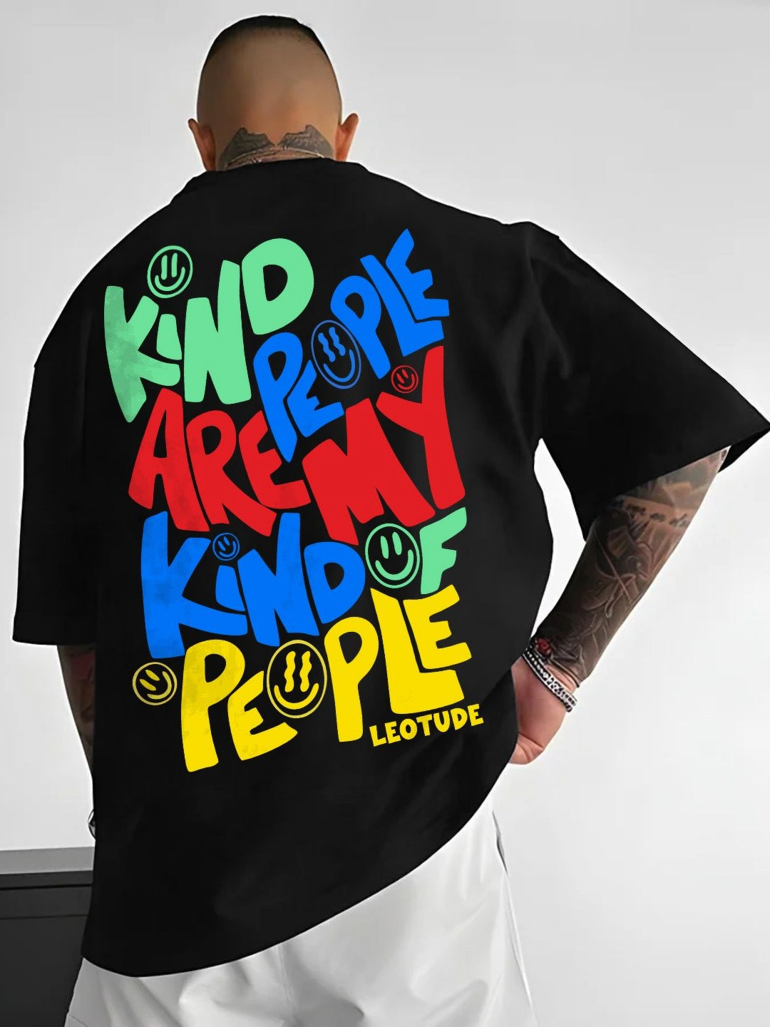 Leotude Typography Printed Drop Sholder Half Sleeve Cotton Ovesized Casual T-shirt