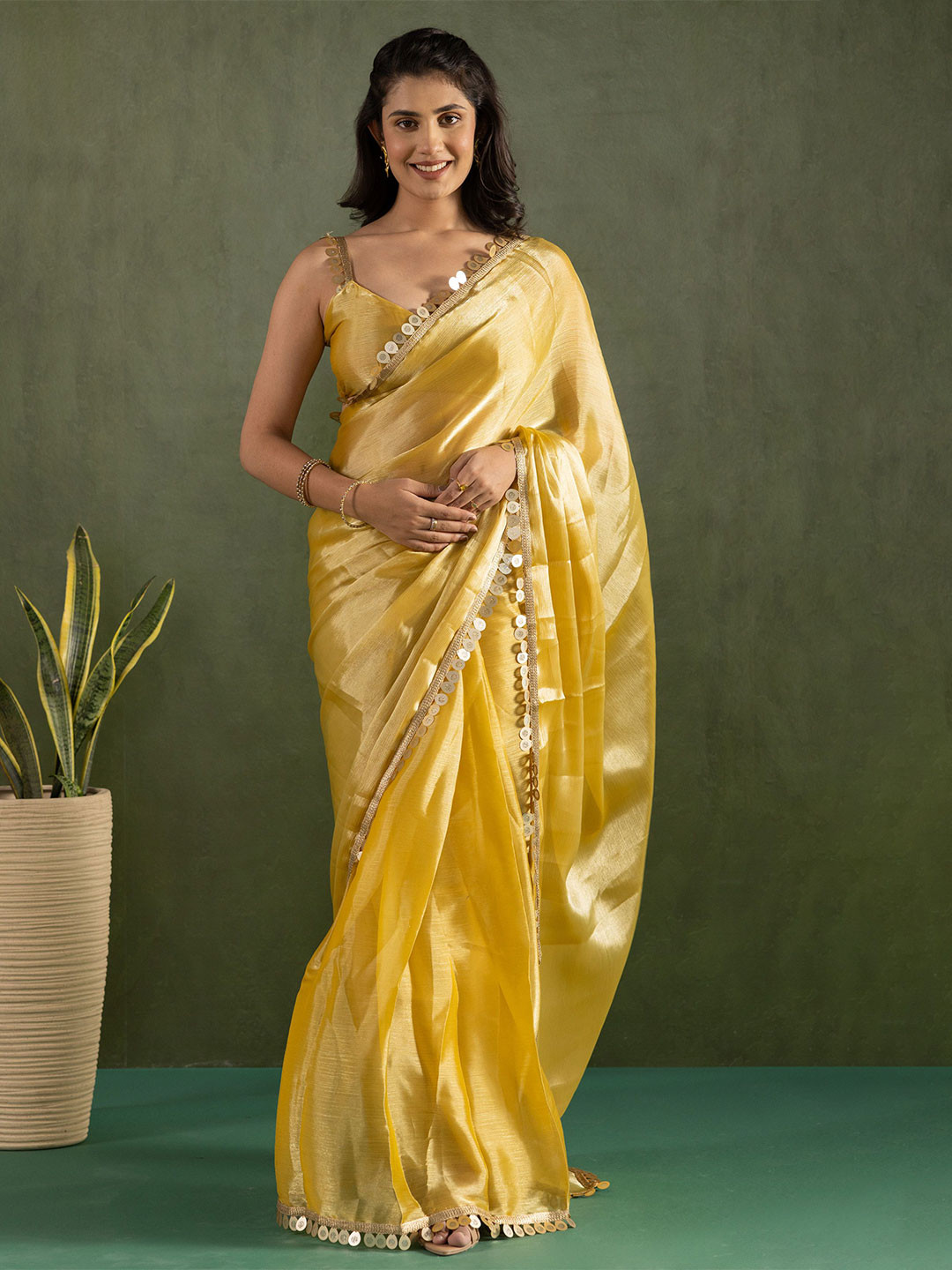 HERE&NOW Embroidered Pure Chiffon Saree Ready to Wear Saree