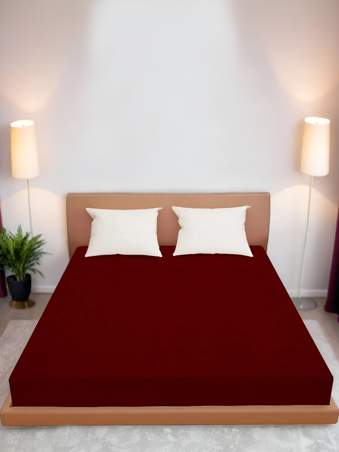 Wings Star Maroon Single Cotton Breathable Mattress Protector
