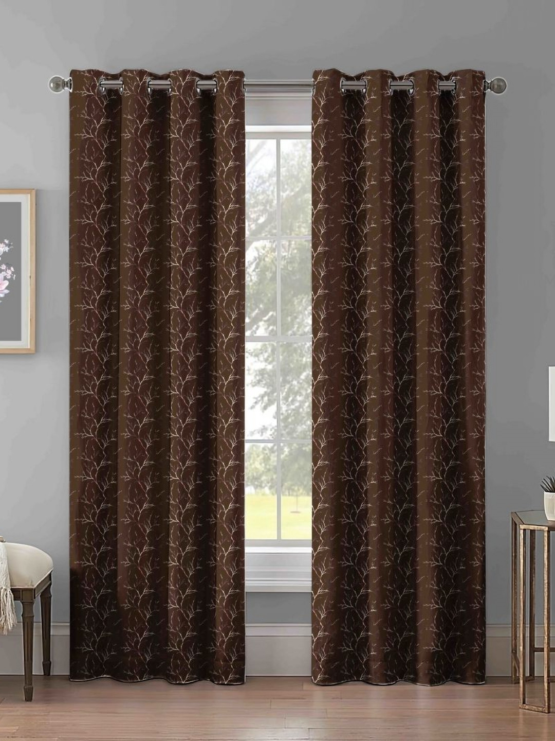 Myntra Elegant Homes Polyester Blackout Coffee Brown Geometric Abstract Room Darkening