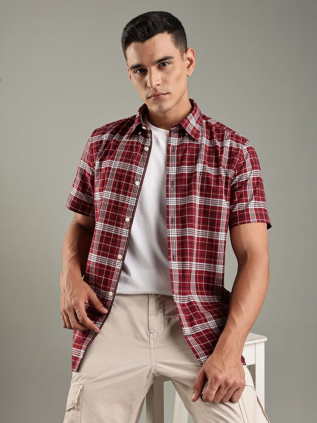 Tommy Hilfiger Men Tartan Checks Checked Casual Short Sleeves Regular Fit Shirt