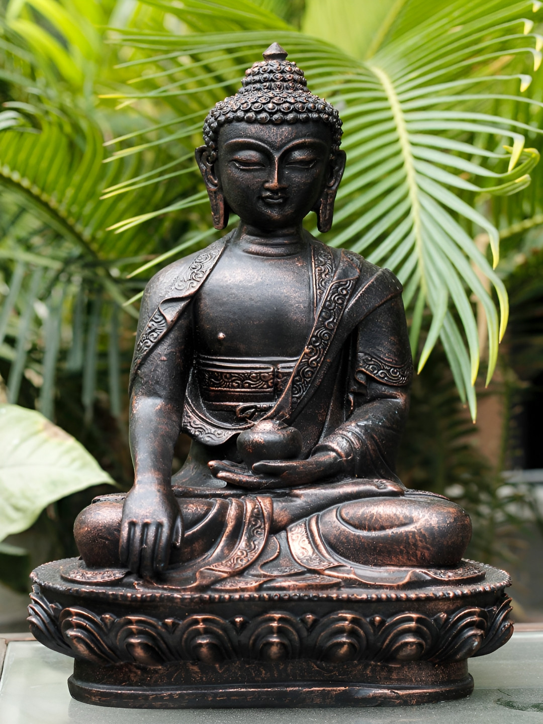 Craftlayout Buddha Black Polyresin Natural Garden Medium Showpiece - 12.5 Inches