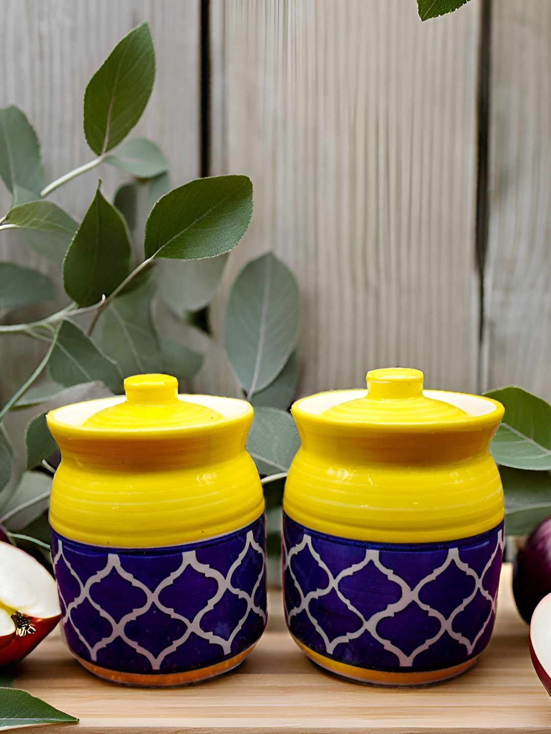 Kraftlik Handicraft 25-Pj-Np-0505 Yellow Ceramic Easy To Clean 2 Piece Flip Top Jar-500ml