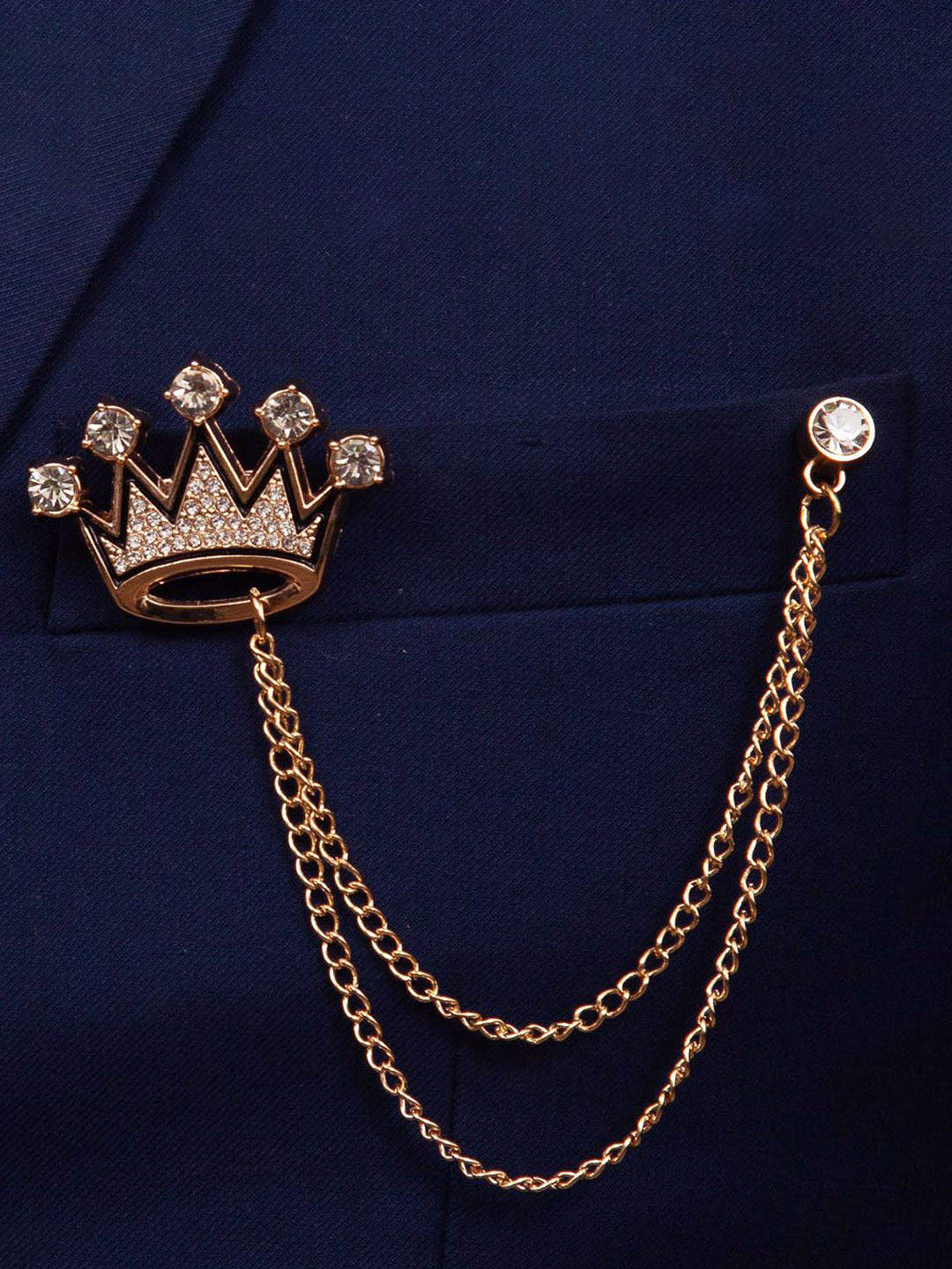 To The Nines Gold-Plated Artificial Stone Studded Crown Brooch