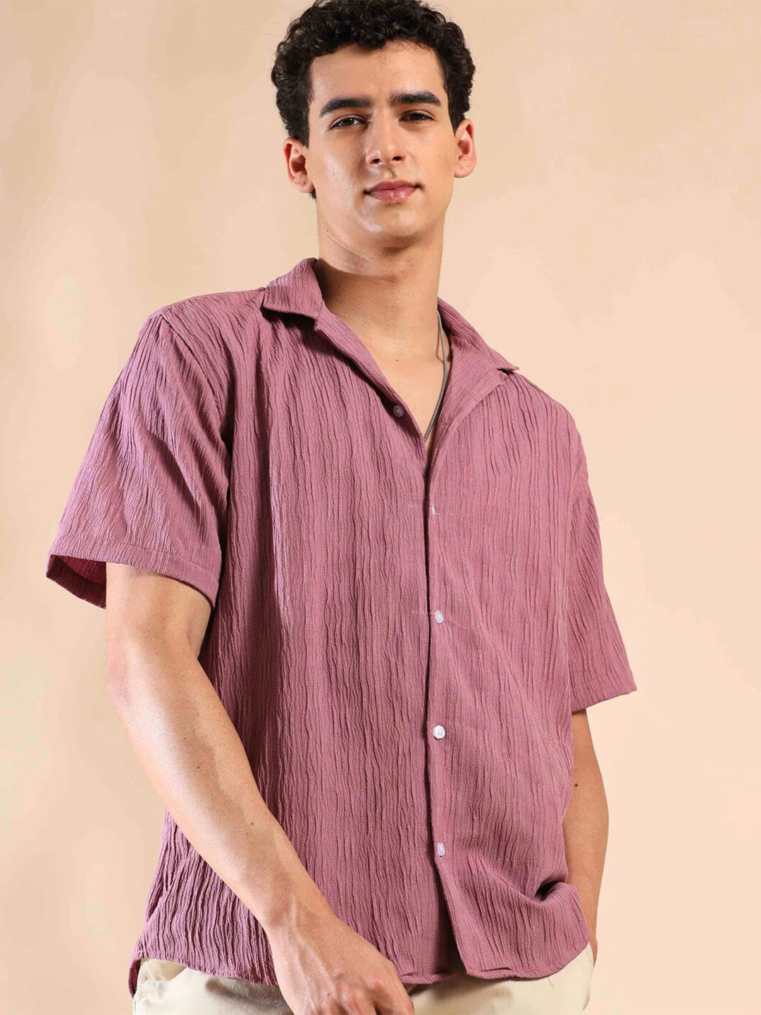 URBANICE Men Textured Standard Slim Fit Casual Shirt