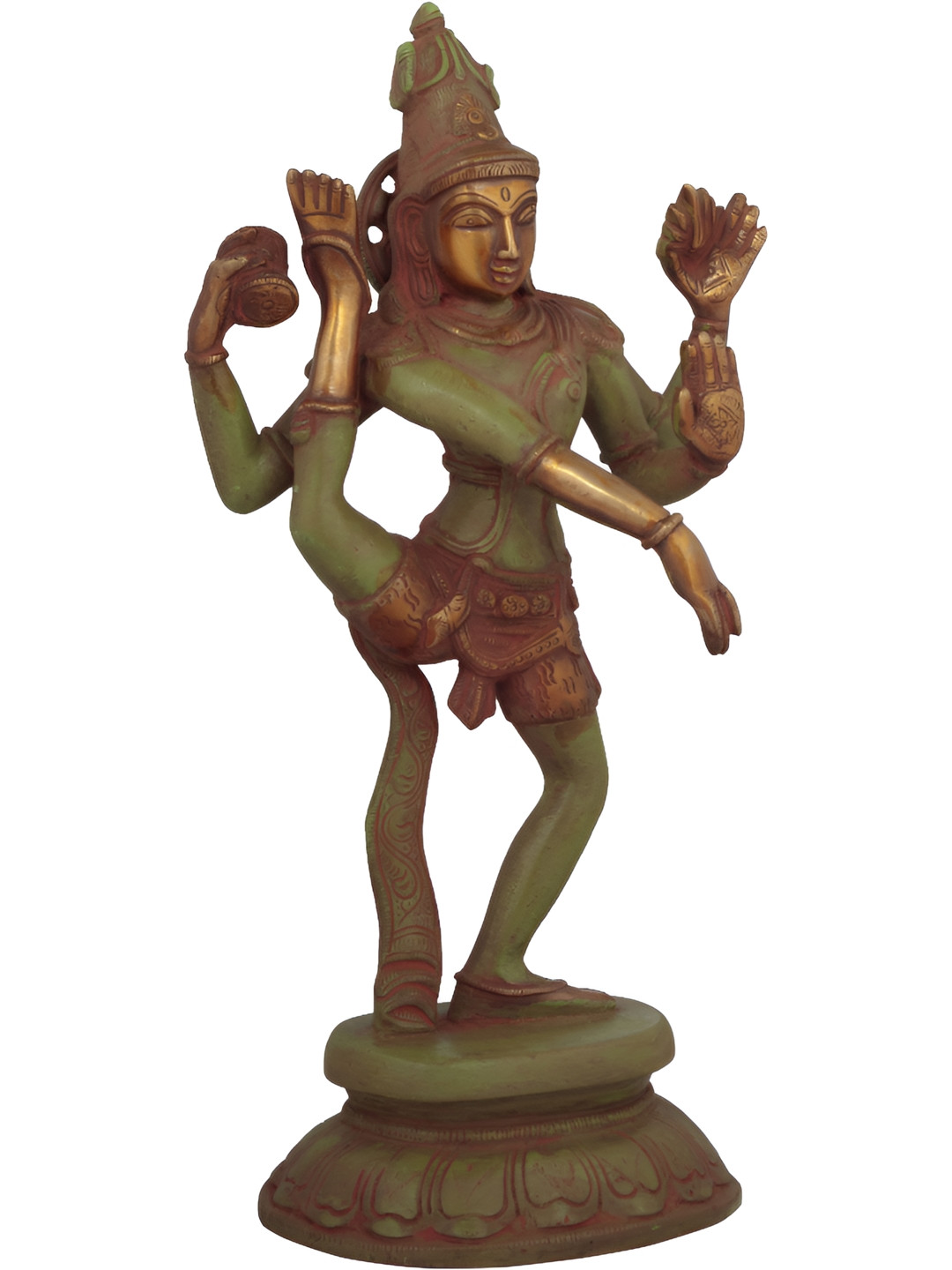 Exotic India Chola Green & Brown Lord Rudratandava Religious Brass Idol Showpiece