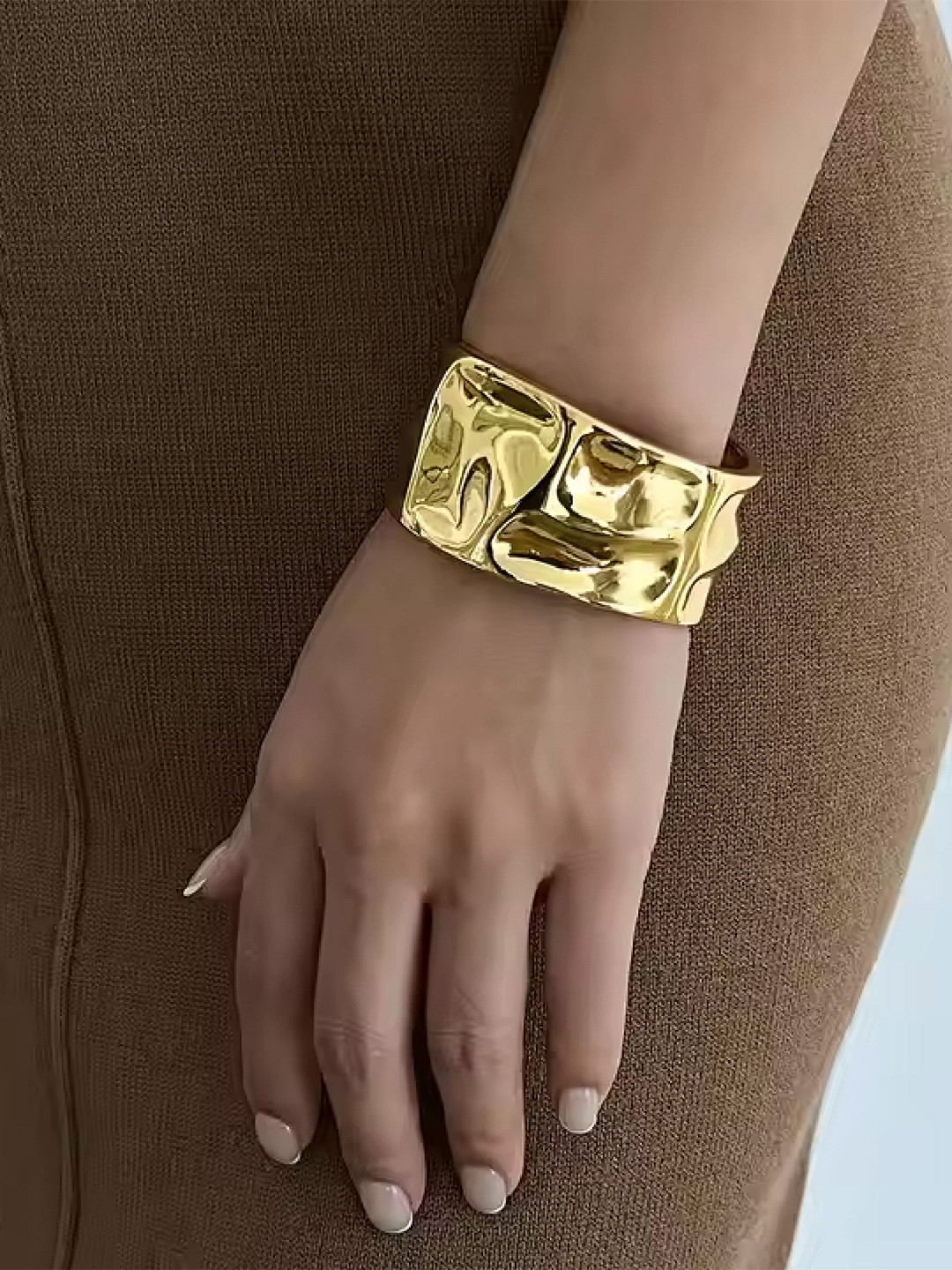 DKane Designs Stainless Steel Gold-Plated Wide Cuff Bracelet