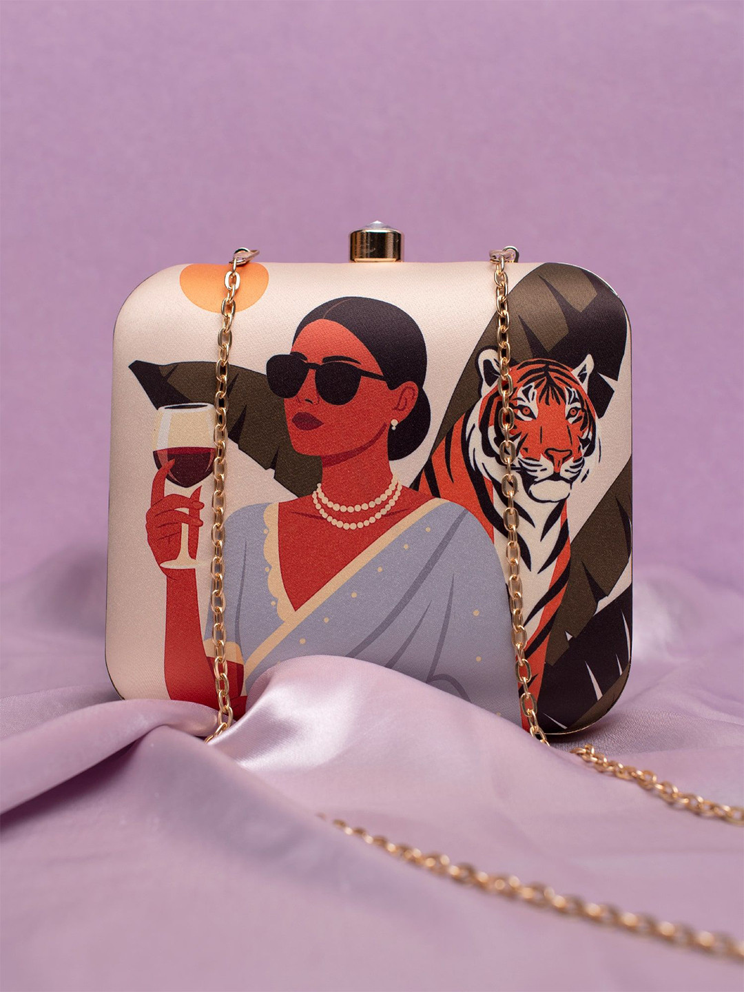ARTKLIM Abstract Printed Buckle Detail Box Clutch