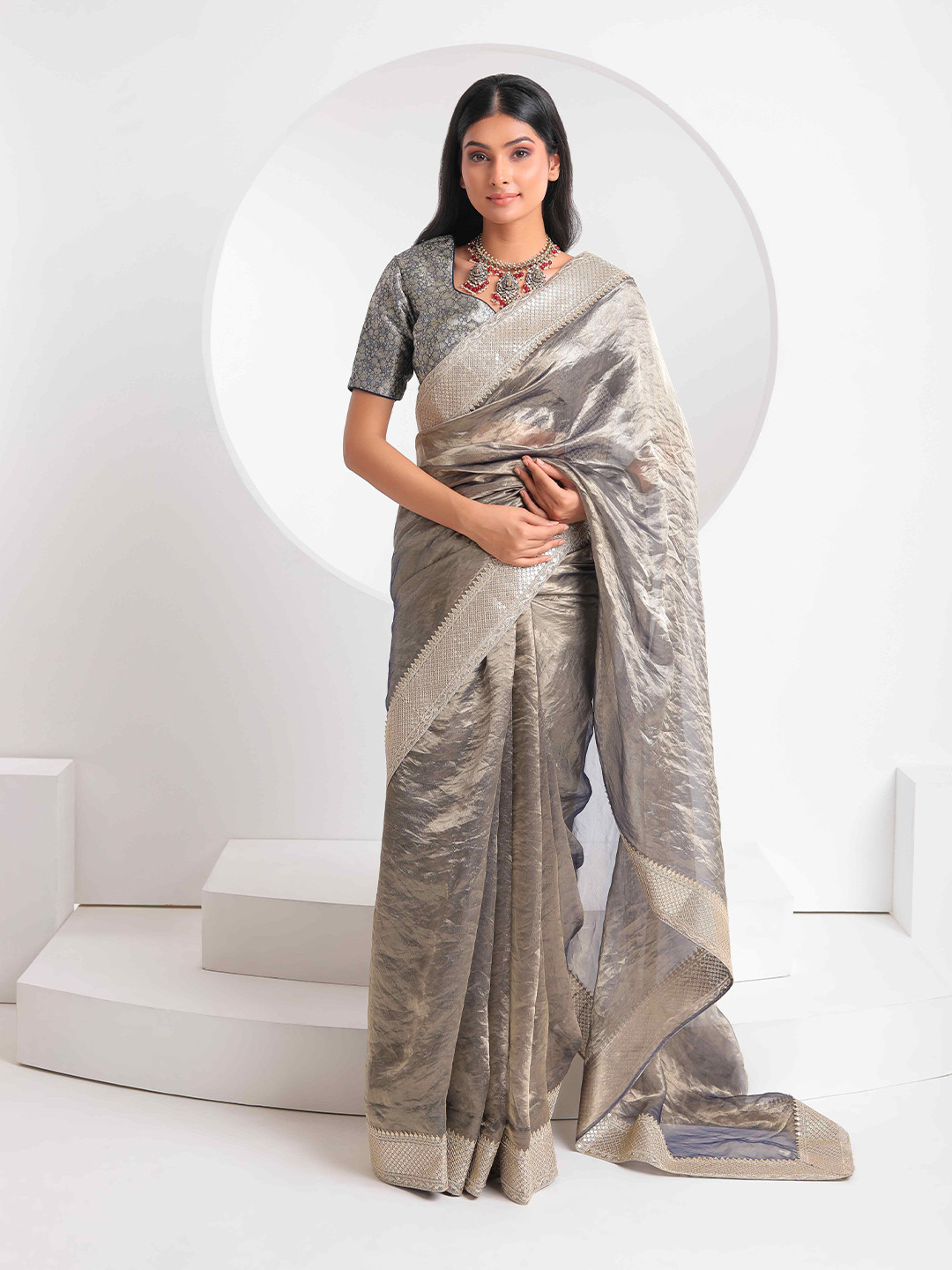 The Front Row Zari Tissue Designer Saree