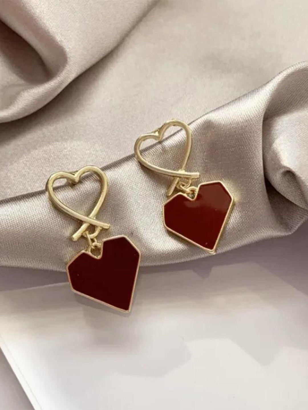 SZN Gold Plated Artificial Stones Studded Heart Shape Drop Earrings