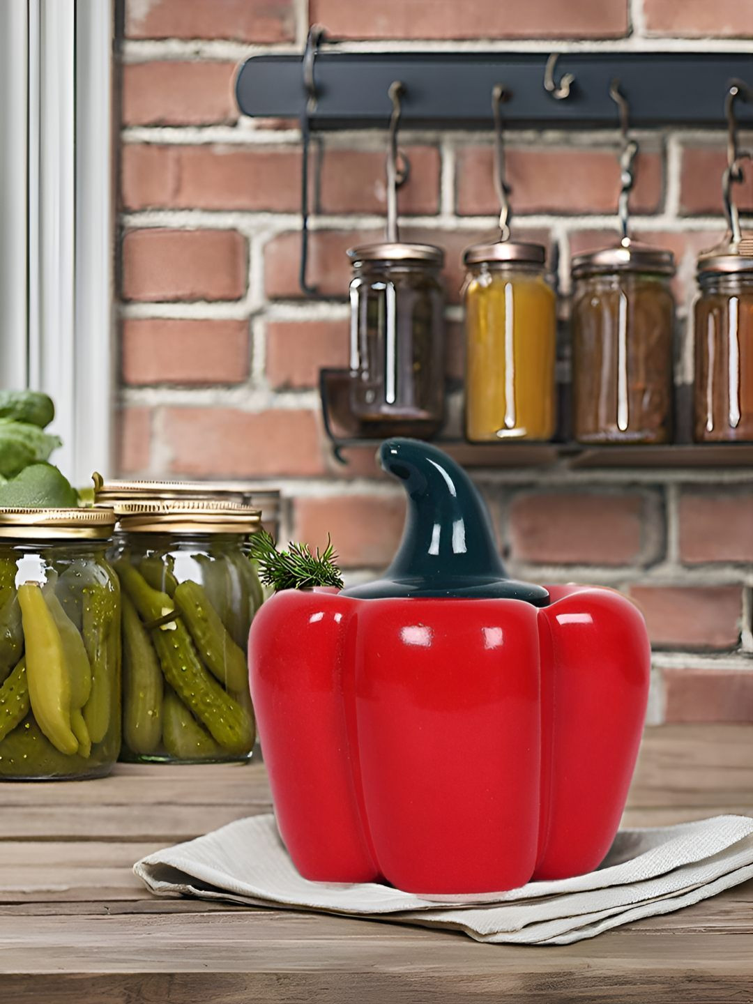 Kraftlik Handicraft Red Ceramic Easy To Clean Flip Top Canister-1L