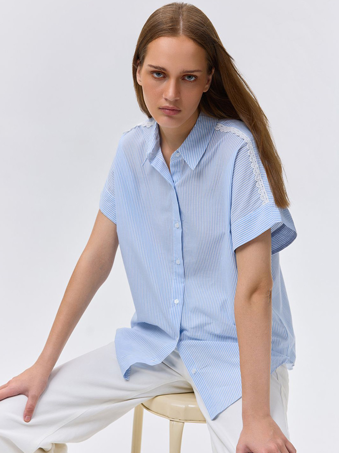COVER STORY Women Striped Extended Sleeves Casual Shirt
