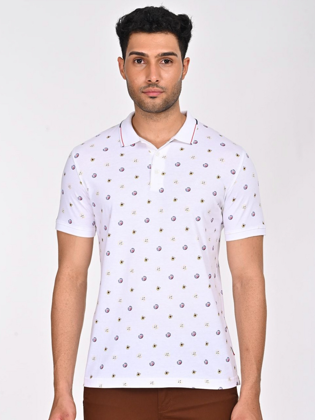 Indian Terrain Men Conversational Printed Polo Collar Cotton T-shirt