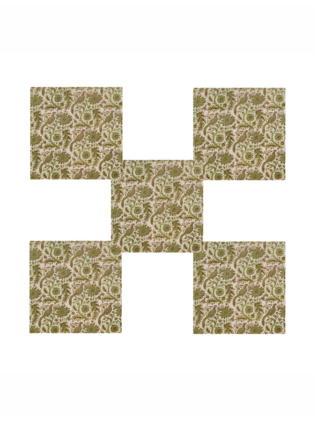 HANDICRAFT PALACE 6Pcs Green & Beige Bird Block Printed Cotton Dinner Table Napkins